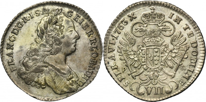 Austria, Franz I, 7 Kreuzer Prague 1763 PR Variety with letter PR on the reverse...