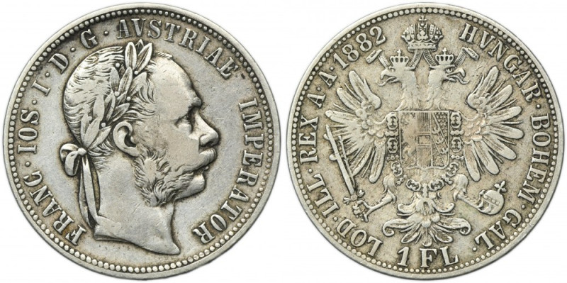 Austria, Franz Joseph I, 1 Floren Wien 1882 Silver '900'. Srebro próby '900'. Re...