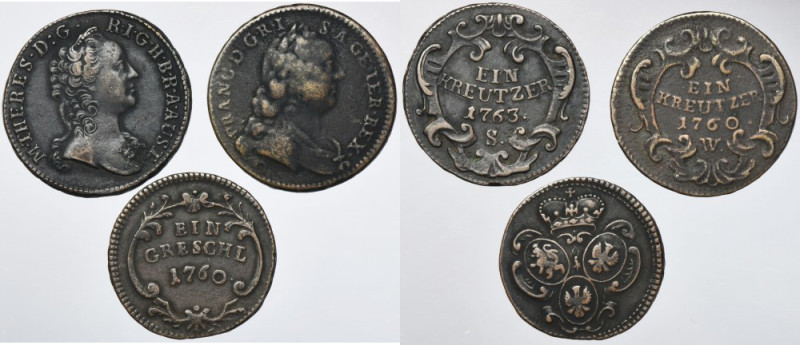 Set, Austria, Maria Theresa and Francis I, 1 Krajcar and 1 Gröschel (3 pcs.) Set...