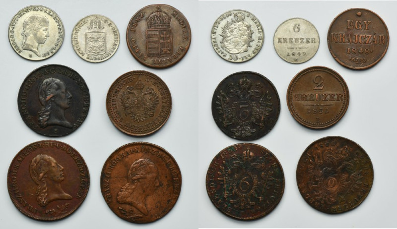 Set, Austria and Hungary, Kreuzer (7 pcs.) Set of seven coins, two Hungarian and...