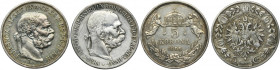 Set, Austria and Hungary, Franz Joseph I, 5 Corona (2 pcs.)