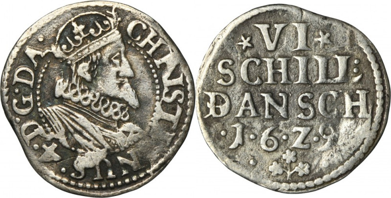 Denmark, Christian VI, 6 Skilling Copenhagen 1629 Variety with flower mint mark ...