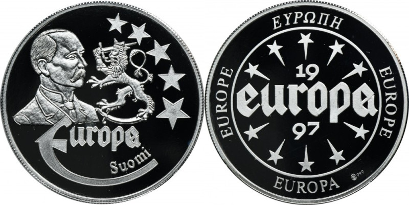 Finland, 10 Euro Waldaschaff 1997 Proof. Non-circulating commemorative coin.
 S...