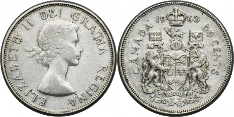 Canada, Elizabeth II, 50 Cent Ottawa 1963 Silver '800'. Srebro próby '800'. Refe...