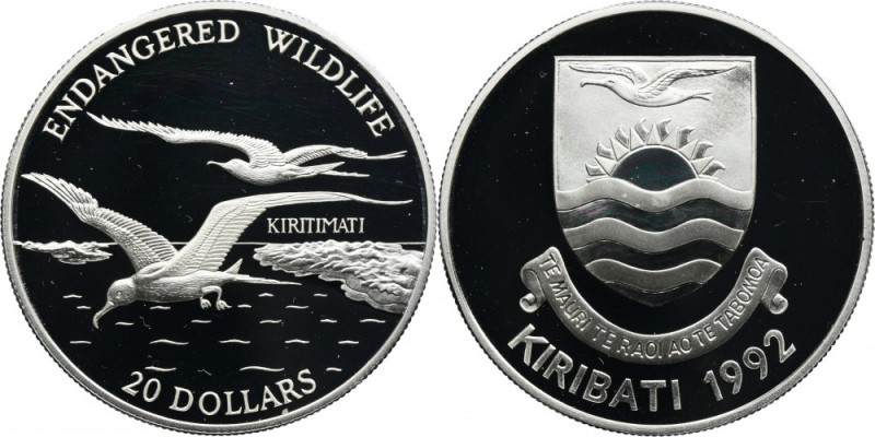 Kiribati, 20 Dollars Llantrisant 1992 - Endangered wildlife Proof. Mintage 25.00...