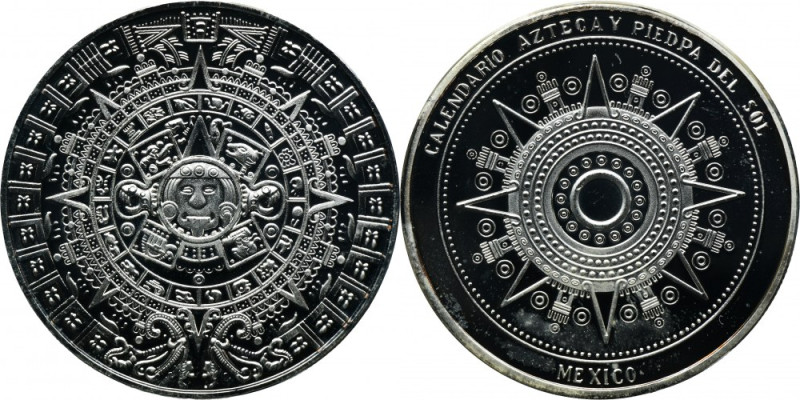 Mexico, Token, Aztec Calendar and Aztec Sun Stone Token with a representation of...