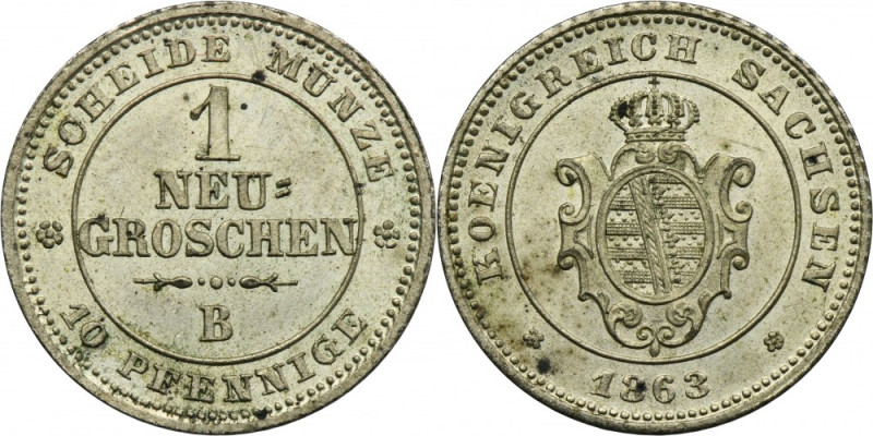 Germany, Kingdom of Saxony, Johann V, 1 Neu groschen = 10 Pfennig Drezden 1863 B...