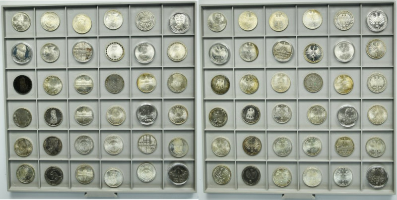 Set, Germany, FRG, 5 Mark (36 pcs.) Sset of 36 pieces of German coins with a fac...