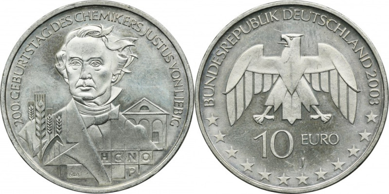 Germany, 10 Euro Hamburg 2003 J - Justus von Liebig Issue minted on the occasion...