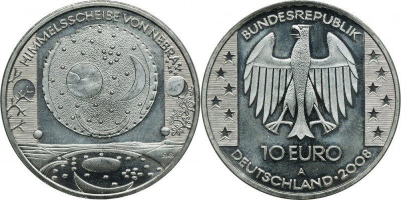 Germany, 10 Euro Berlin 2008 A - Disc from Nebra Proof. Silver '925'. 
 Moneta ...