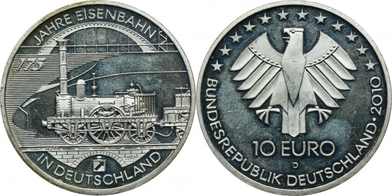 Germany, 10 Euro Munich 2010 D - 175 Years of German Railroad Issue minted to ce...