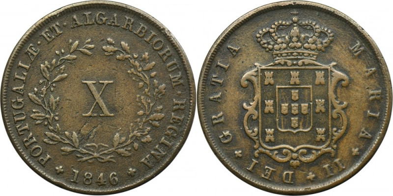 Portugal, Maria II, 10 Reis Lisbon 1846 Reference: Gomes M2-33
Grade: VF