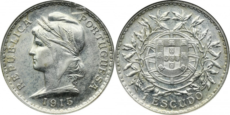 Portugal, First Republic, 1 Escudo Lisbon 1915 - GCN AU55 Silver '835'. Coin in ...