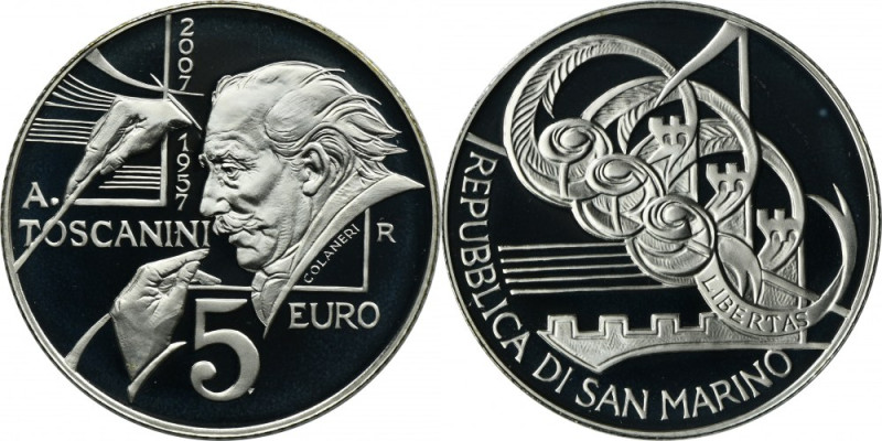 San Marino, 5 Euro Rome 2007 - Toscanini Issue m inted on the occasion of the 50...