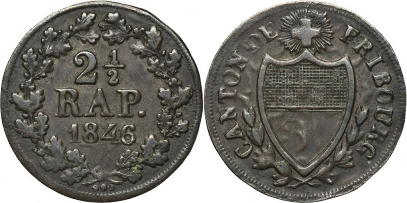 Switzerland, Canton Freiburg, 2 1/2 Rappen Freiburg 1846 Coin with face value of...