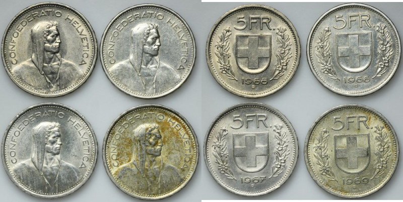 Set, Switzerland, 5 Francs Bern (4 pcs.) Set of four Swiss coins with face value...