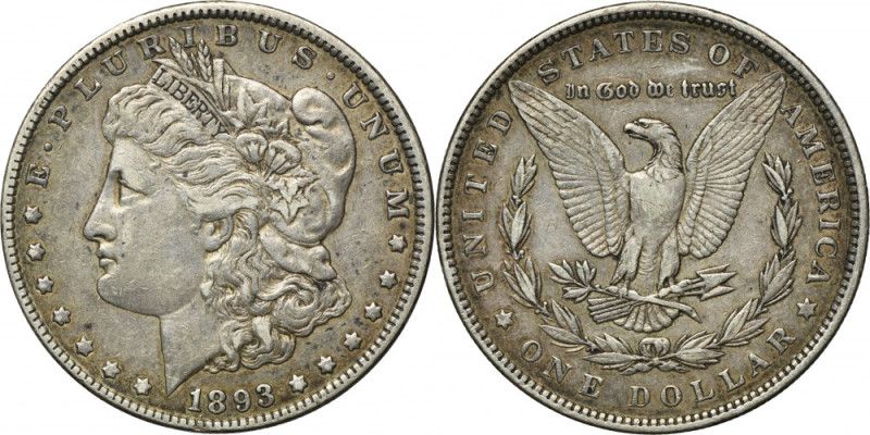 USA, 1 Dollar Philadelphia 1893 - Morgan Silver '900'. 
 Srebro próby '900'. 
...