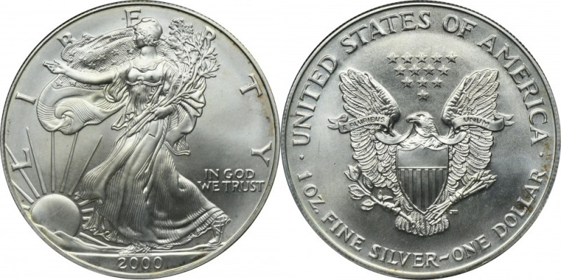 USA, 1 Dollar Philadelphia 2000 - Walking Liberty Silver '999'.
 Weight 31.10 g...