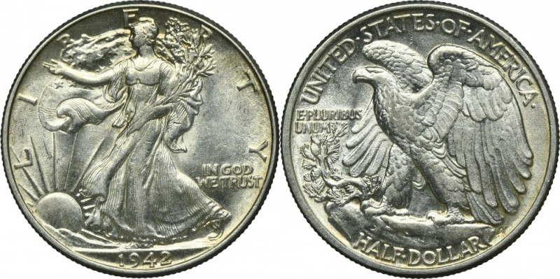 USA, 1/2 Dollar Philadelphia 1942 - Liberty Silver '900'. Mint state coin that e...