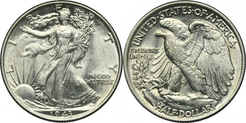 USA, 1/2 Dollar Philadelphia 1943 - Liberty Silver '900'. Mint state coin that e...