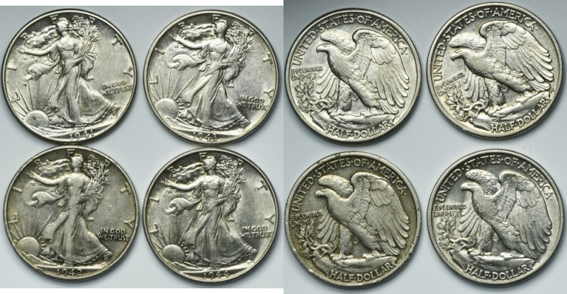 Set, USA, 1/2 Dollar - Walking Liberty (4 pcs.) Set of four US coins with face v...