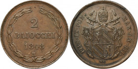 Papal States, Vatican, Pius IX, 2 Baiocchi Bologna 1848 B