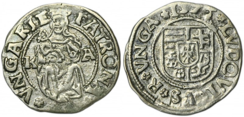 Hungary, Louis II of Hungary, Denarius Kremnitz 1526 KA Variety with letters KA ...