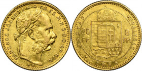 Hungary, Franz Joseph I, 20 Francs = 8 Forints Kremnitz 1886 KB