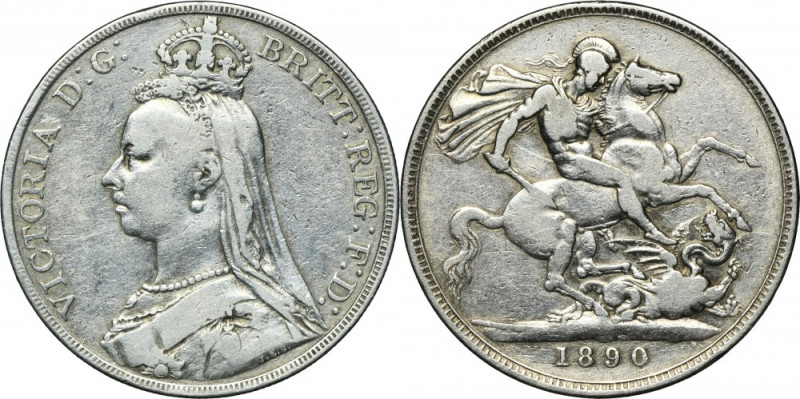 Great Britain, Victoria, 1 Crown London 1890 Silver '925'. Srebro próby '925'. R...