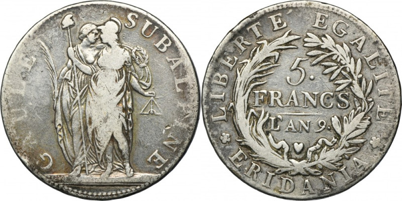 Italy, Republic of Piedmont, 5 Francs 1800 Silver '900'. 
 Diameter 37 mm, weig...