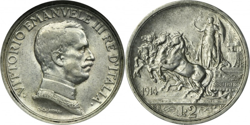 Italy, Victor Emmanuel III, 2 Lira Rome 1914 - GCN AU53 Silver '835'.
 Coin in ...