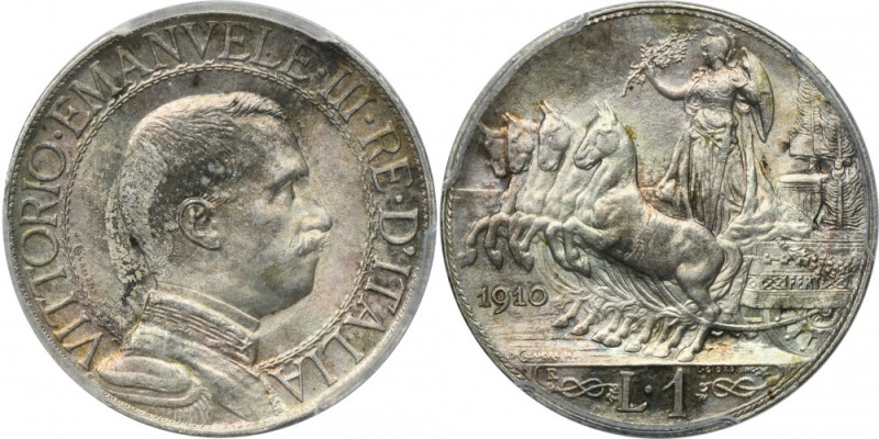 Italy, Victor Emmanuel III, 1 Lira Rome 1910 - PCGS MS64 Silver '835'. Second hi...