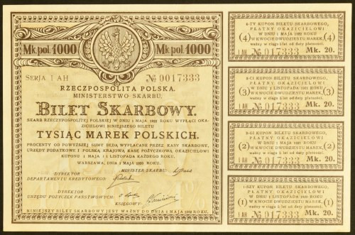 4% Bilet Skarbowy, Serja I AH - 1.000 mkp 1920 4% Bilet Skarbowy Serja I AH
 Od...