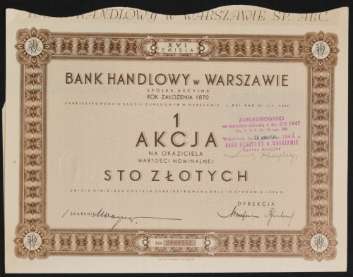 Bank Handlowy w Warszawie S.A., 100 zł 1936, Emisja XVI Bank Handlowy w Warszawi...