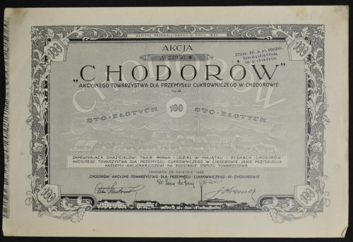 'Chodorów' Akcyjne Towarzystwo dla Przemysłu Cukrowniczego, 100 zł 1925 Popularn...