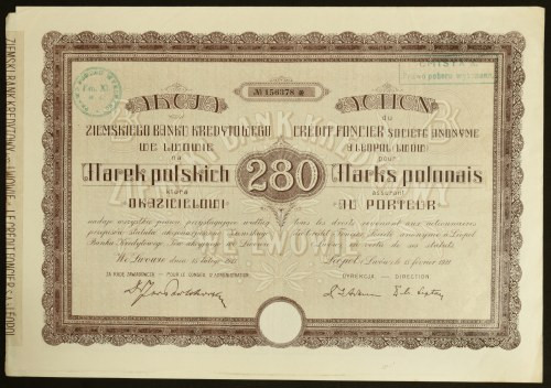 Ziemski Bank Kredytowy S.A., 280 mkp 15.02.1921 Założony jako Galicyjski Ziemski...