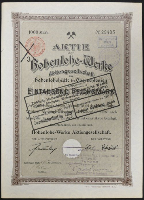 Hohenlohe-Werke AG, 1.000 marek 1905