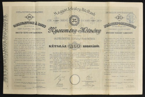 Węgry, Ungarische Hypotheken Bank, 3% obligacja premiowa 1894, 200 koron