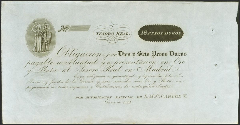 16 Pesos Duros. Tesoro Real. Enero 1835. Sin numeración. (Edifil 2021: 19). EBC+...