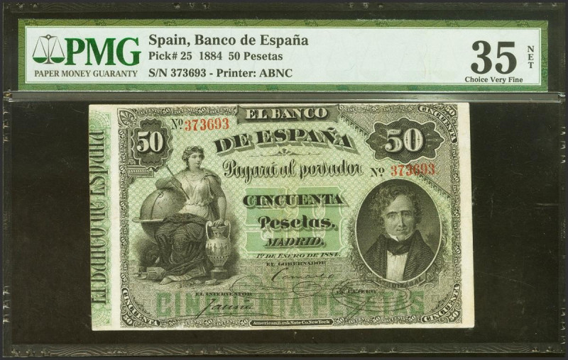 50 Pesetas. 1 de Enero de 1884. Sin serie. (Edifil 2023: 283, Pick: 25). Raro, r...