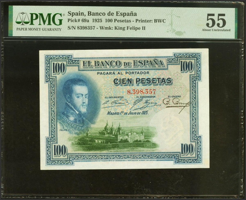 100 Pesetas. 1 de Julio de 1925. Sin serie. (Edifil 2021: 323). Inusual, especia...