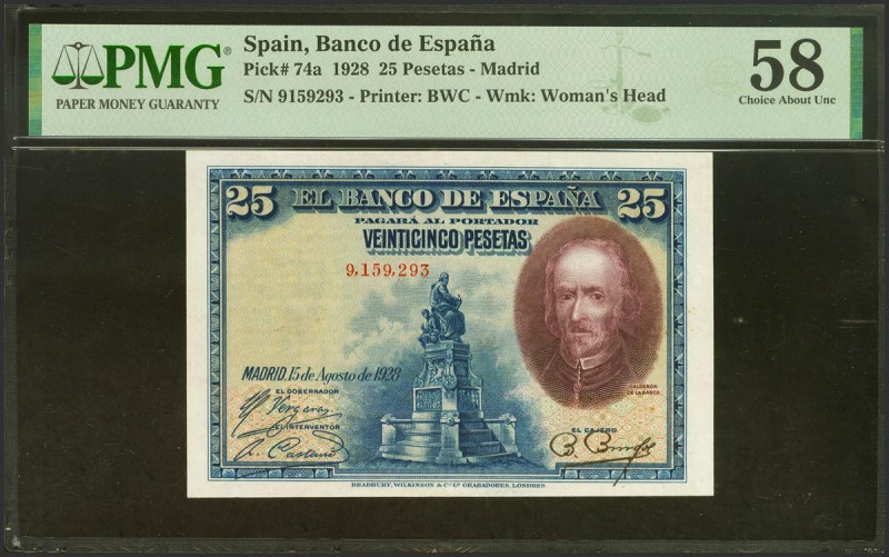 25 Pesetas. 15 de Agosto de 1928. Sin serie. (Edifil 2023: 328, Pick: 74a). Inus...