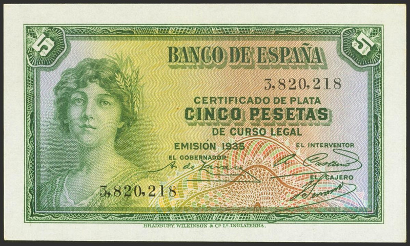 5 Pesetas. 1935. Certificado de Plata. Sin serie. (Edifil 2023: 363). Apresto or...