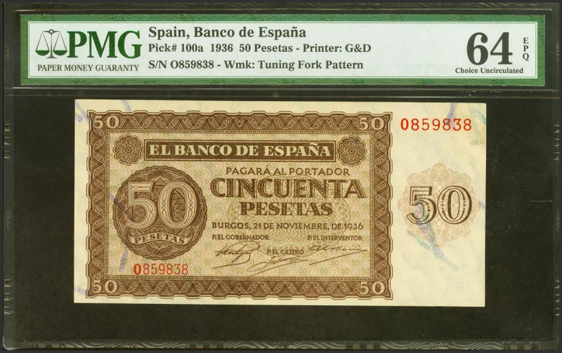 50 Pesetas. 21 de Noviembre de 1936. Serie O. (Edifil 2021: 420a). Inusual en es...