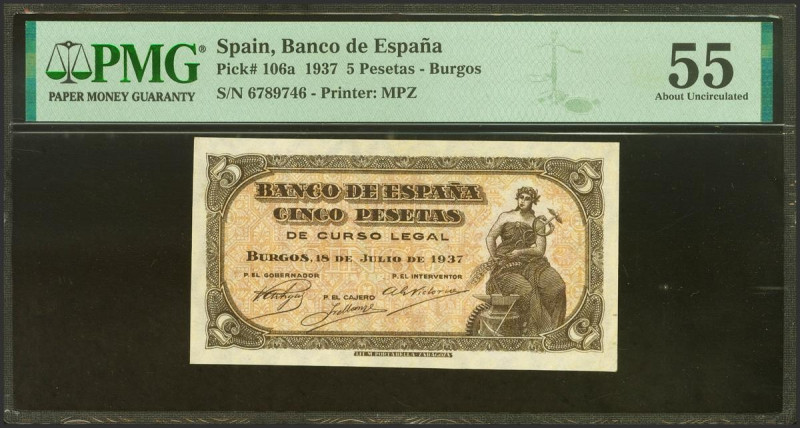 5 Pesetas. 18 de Julio de 1937. Sin serie. (Edifil 2023: 424, Pick: 106a). Inusu...