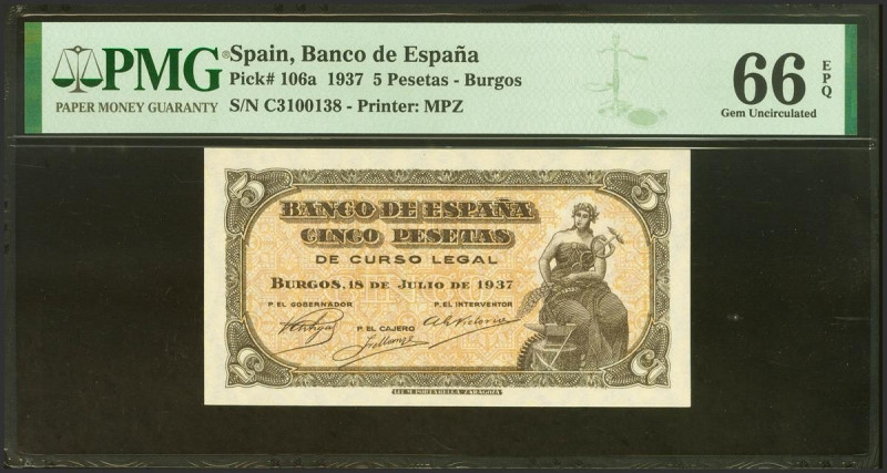 5 Pesetas. 18 de Julio de 1937. Serie C, última serie emitida. (Edifil 2023: 424...