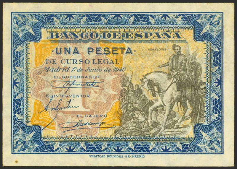 1 Peseta. 1 de Junio de 1940. Sin serie. (Edifil 2021: 441, Pick: 121a). Conserv...