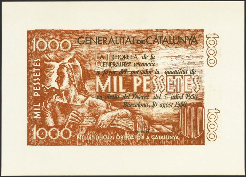 Prueba en color castaño de un billete No Emitido de la Generalitat de Catalunya ...