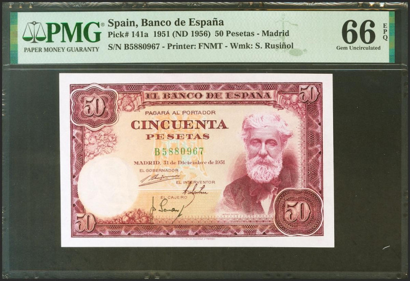 50 Pesetas. 31 de Diciembre de 1951. Serie B. (Edifil 2021: 462a). Inusual conse...