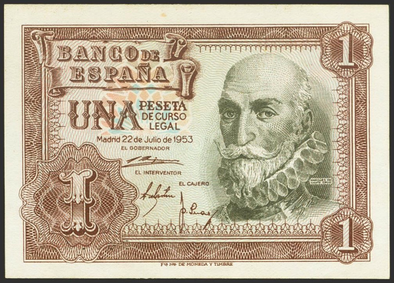 1 Peseta. 22 de Julio de 1953. Sin serie. (Edifil 2023: 465). EBC-.